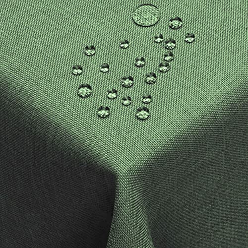 Leinen Optik Tischdecke Tischtuch Tafeldecke Leinendecke Abwaschbar Wasserabweisend Eckig 110 x 110 cm Dunkelgrün/Grün Fleckschutz Pflegeleicht mit Saumrand Leinentuch
