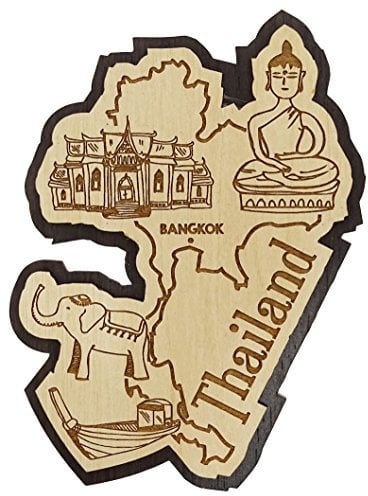 Printtoo Souvenir Wooden Thailand Map Gift Collectibles Engraved Fridge Magnet