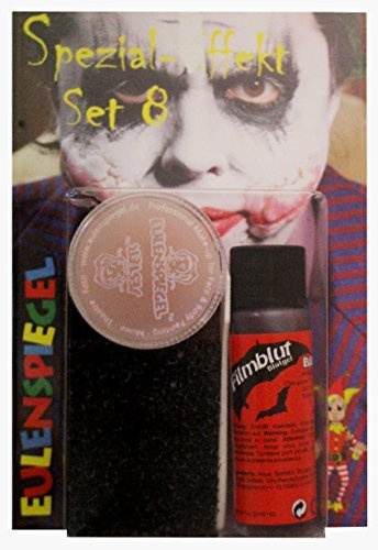 Eulenspiegel 406083 - Spezial-Effekt Set 8, 1 Filmblut hell, 1 Effektwachs, 1 Bartstoppel-Schwamm und 1 Spatel, Schmink-Set, Halloween