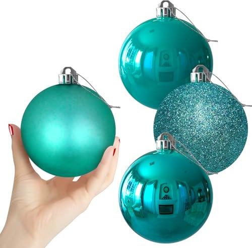 Blaugrün, 10,2 cm große Weihnachtskugeln, Weihnachtsbaumschmuck, Ornamente, bruchsicher, hängende Kugeln für Geburtstag, Halloween, Urlaub, Hochzeit, Dekorationen, Set mit 4 Stück