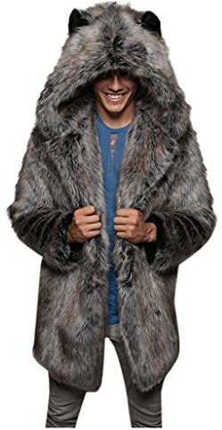 Manteau Fausse Fourrure Homme Hiver Chaud ÉPais Manche Longues Faux Fur Parka Veste A Capuche Grande Taille Cardigan Pardessus