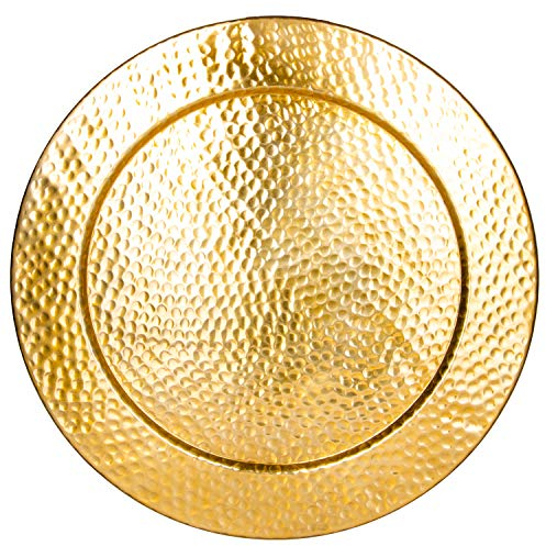 Grand plateau rond en métal Nice doré 60 cm | Design doré | Plateau de service rond antidérapant | Comme décoration sur la table dressée ou décoration murale dans le salon