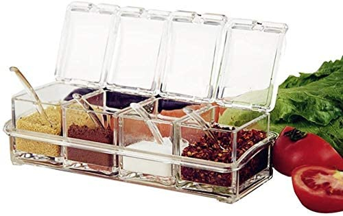 4 Pcs/Set Spice Jar Seasoning Box Clear Seasoning Rack Spice Racks Pots Acrylic Storage Container Condiment Jars Cruet with Cover and Spoon-Kitchen Utensils Supplies