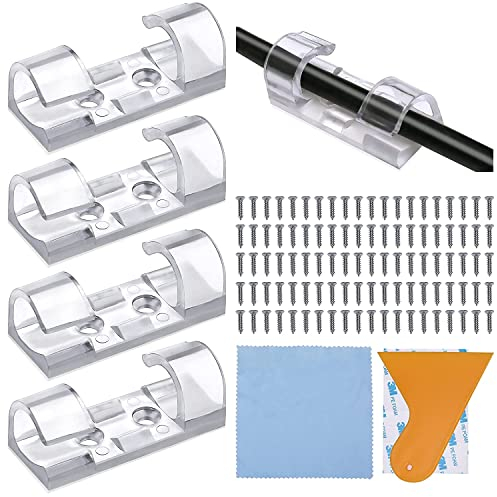 100 Transparent Kabelclips, Kabelhalter Klebende Kabelklemmen Gesicherte Unterlage Selbstklebende Kabelklemme einer Qualität von bis zu 3m zum Desktops TV-Kabelorganisatoren, Ladegeräte, PC usw.