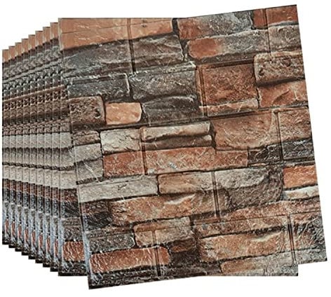 10pcs 3D tuile brique mur autocollant auto-adhésif panneau de mousse imperméable papier peint,3D brique stickers muraux,auto-adhésif mousse de polyéthylène papier peint amovible (Brique rouge)