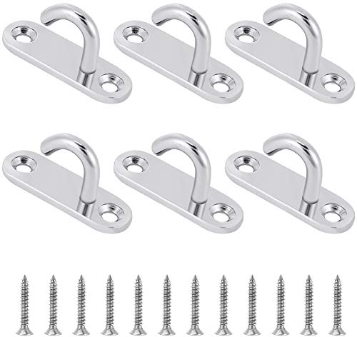 FANCYLEO EU 6 Pack Stainless Steel Ceiling Hooks, M5 Oval Open Hooks Pad Eye Plate Anchor Heavy Duty Screw for Hanging Lamp Plant Basket Ceiling Fan Tool Marine Deck Hardware