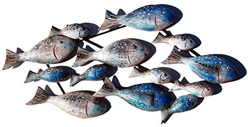 SEESTERN Fischschwarm Metall/Holz Wand Deko Verzierung Hänge Wand Dekoration 60cm /2002