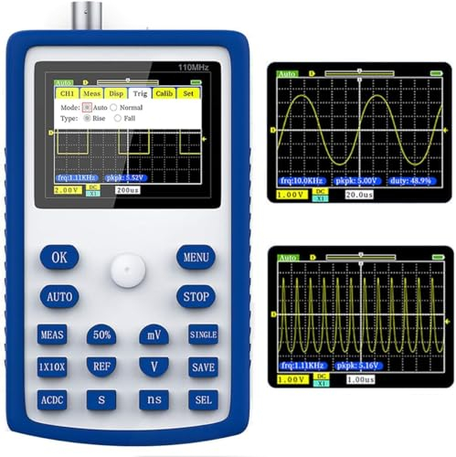 VISLONE Tragbares digitales 2,4-Zoll-Bildschirm-Digitaloszilloskop 500MS / S Abtastrate mit 110 MHz Bandbreite 1 kHz / 3,3 V Kalibrierung Rechteck-Mehrzweck-Messoszilloskope