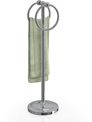 BGL Fingerspitzen-Handtuchhalter, Handtuchring, für Badezimmer oder Küche, zur Aufbewahrung von Handtüchern, Waschlappen oder Geschirrtüchern, 2 hängende Ringe, 45,7 cm hoch, Chrom