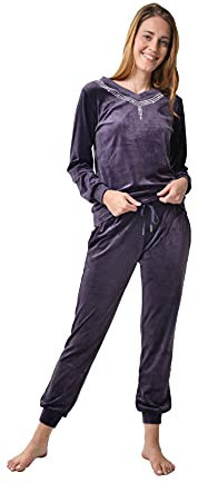 RAIKOU Damen Sport Freizeit Kristallsamt Anzug Krawatte Strassstein Langarm Kordelzug Tasche Trainingsanzug Jogginganzug Pyjamas Fitnessstudio Schlafzimmer Garten(40-42,Dunkel Lila)