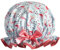 Dilly Daydream Pretty Flamingo Shower Cap - Blue & Pink Cotton Print - Waterproof - Adjustable - British Made - Machine Washable - Large - Reusable - Long Lasting - Recyclable