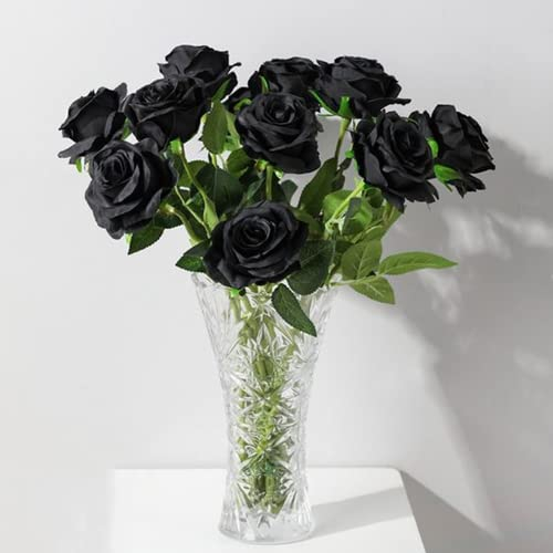 Corkwaw Lot de 8 roses artificielles en soie réalistes à longue tige en vrac pour centres de table, arrangements floraux de mariage, festival (noir)