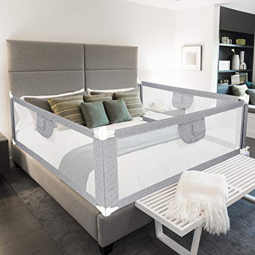 SWANEW Bettgitter 180cm Bettgitter zum vertikalen Heben, Bettschutzgitter Kinderbettgitter Babybettgitter Höhenverstellbar für Kleinkinder, Babys und Kinder- Grau