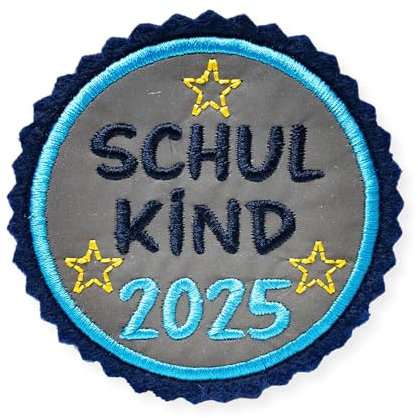 Reflektor Klettie Schulkind 2025 für Schulrucksack ca. 8cm dunkelblau und türkis Einschulung Geschenk