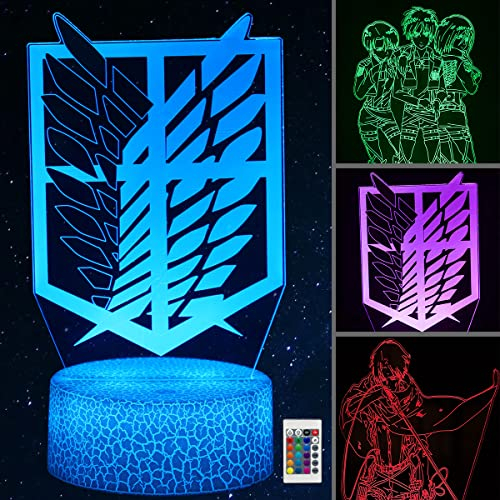 Likohee Attack on Titan 3D Lampe, Levi Ackerman Anime Schreibtischlampe 3 Muster und 16 Farbwechsel, Weihnachtsgeschenke für Kinder, Jungen und Mädchen