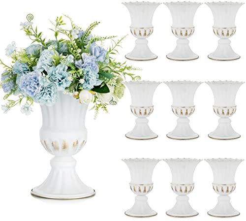 Sziqiqi Petits Vase en Métal Blanc Lot de 10 - Vases de Trompette Élégants Vases de Centres Mariage Arrangements de Fleurs Décoration pour Fête d'anniversaire Maison Salon Fête Bureau, 23cm