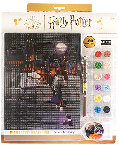 DIAMANTINY Harry Potter - Landscape Boats To Poudlard - Kit de création de mosaïque, activités Crystal Art - Diamond Painting, 1 tableau A4