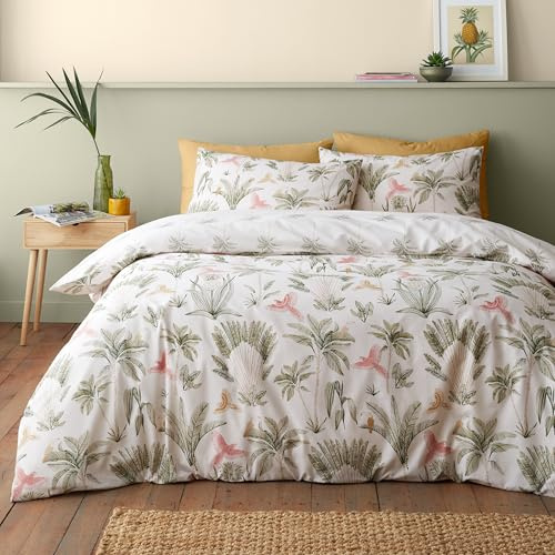 Catherine Lansfield Paradiso Palm Reversible King Duvet Cover Set with Pillowcases Natural