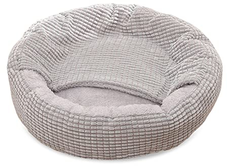 PETCUTE Hundebett kleine Hunde,Katzenbett, Hundebett Grosse Hunde,Rundes Plüsch Hundekissen,Waschbar Haustierbett für Katzen Hunde,Hundebetten mit rutschfeste Unterseite,Aufgesetzter Decke