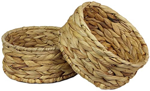 Small Water Hyacinth round baskets for storage Natural colour wicker basket shelves open. Decorative gift box Small bathroom mini tray makeup bathroom Kitchen organiser (Medium 18cm, 2x basket)