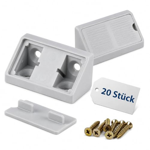 ALUSFERA Winkelverbinder Doppelter Set 20/40 x - Möbelverbinder - Schrankverbinder - Bauwinkel - Korpusverbinder Mit Abdeckklappe - Rückwandverbinder mit Schrauben - Grau