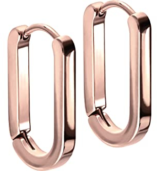 FILANGO 1 Paar Chirurgenstahl Creolen OVAL Ohrring Ohrclicker Ohr Schmuck Roségoldfarben 17 mm