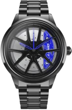 DriftElement Nitro Felgenuhr Herren – M3 Sportwagen Herrenarmbanduhr im 3D-Design aus Edelstahl – individuelle Designer-Quarzuhr mit Mineralglas (Blau)