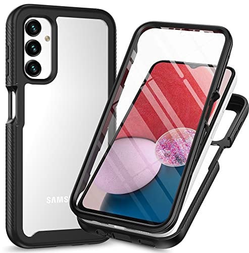 ESTH® Samsung Galaxy A14 (4G/5G) Clear Case, Silicone & PC Hybrid Full-Body Armour Built-in Screen Protector and PC Bumper Military Grade Heavy Duty Shockproof Cover, Black