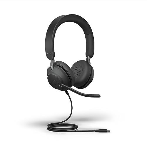Jabra Evolve2 40 SE - Auriculares estéreo con cable con cancelación de ruido, cuenta con tecnología de llamada de 3 micrófonos y cable USB-C, certificado MS Teams, funciona con todas las demás