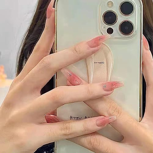 24PCS Long False Nails with Glue Stickers,Coffin Full Cover Acrylic and Press on Nails no Glue, Pink Rouge French Fake Nails Stick for Women and Girls Nail Art