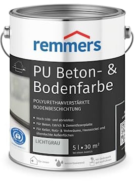 Remmers Pintura para hormigón y suelo de poliuretano, color gris claro, mate, 5 litros, para hormigón, pavimento, cemento, resistente y resistente a los productos químicos