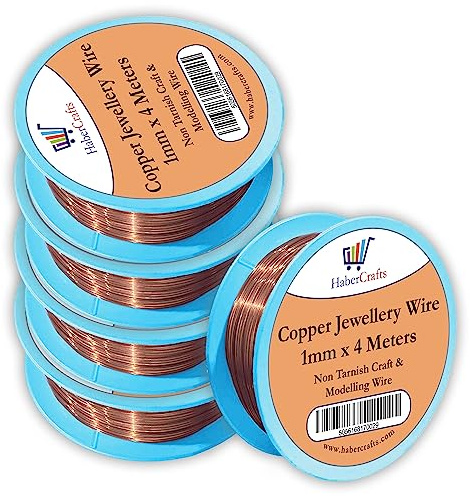 Habercrafts 1mm Copper Jewellery Wire Tarnish Proof Brass Bendable Metal Wire for Jewellery Making Sculpting Modelling Crafts Wire Weaving & Wrapping (1mm - Copper - 18 Gauge - 5 Spools - 20 Meters)