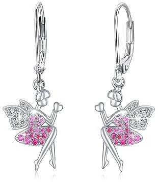 REDSUN Fee Ohrringe 925 Sterling Silber Elfen Ohrringe Engel Fee Hängende mit Zirkon Hypoallergene für Empfindliche Feen Schmuck, Sterling Silber