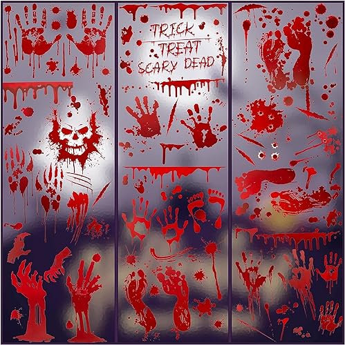 ERBO Halloween Blutige Fensteraufkleber, 9 Blätter Halloween Deko Fensterbilder, Halloween Fensterdeko, Horror Deko, Scary Party Deko, Halloween Deko Indoor Outdoor