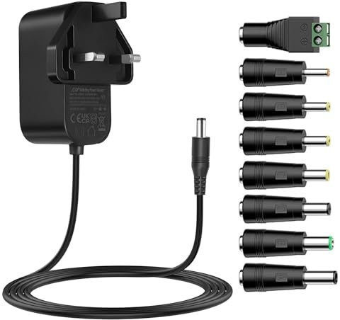 Tonton Power Supply Adapter 12V 3A 1.8M(6ft) AC/DC Adapter Cord 36 W, Power Plug DC 5.5x2.1mm Male with 8 Tips for LED Strip Light, CCTV Camera, BT Speaker, GPS, Webcam, Router, UL/CE/FCC Certified