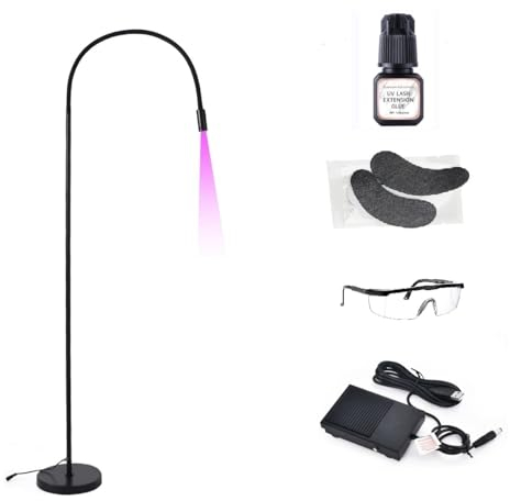 UV Lamp for Eyelash Extensions - UV Light with Foot Pedal - for Lash Artists, Nail Tech- Essential to Cure UV Eyelash Extension Glue | with UV Glue, Goggles, Black Eye Pads