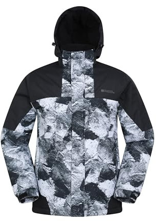 Mountain Warehouse Shadow Herren Gemusterte Skijacke - Wasserfeste Snowboardjacke, atmungsaktiv, schnelltrocknend, versiegelte Nähte, Skipassfach - Ideale Winterjacke Weiss Small