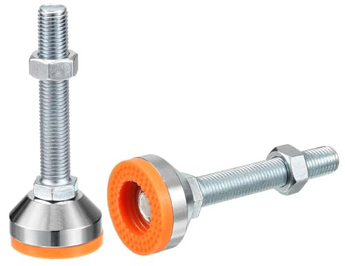 sourcing map Lot de 2 pieds de nivellement M16 x 100 x 50 mm – Pieds de table réglables en acier au carbone antidérapants et anti-chocs pour meubles et ateliers