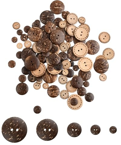Wisebom Knöpfe Kokosnuss, 100 Stück Natur Holz Knöpfe Braune Kokosnuss Schale Knöpfe, Holzknöpfe Kinder mit 2 Löcher Kokosknöpfe Runde für DIY Nähen Bastel Geschenk Deko
