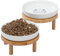 Lusifaco Shallow Elevated Cat Bowls, 15 cm Wide Raised Ceramic Cat Dishes with Bamboo Stand, Whisker Friendly Pet Water or Food Plates Feeding Station for Indoor Cats, Kitten(Set of 2)