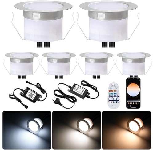 WIFI Spot Led Extérieur Encastrable CCT (3000K à 6000K), Ø45mm 12V Spot Terrasse Exterieur Encastrable Mini Spot Led, Etanche IP67, Spot Led pour Terrasse Fonctionne avec Alexa Google Home(6pcs)