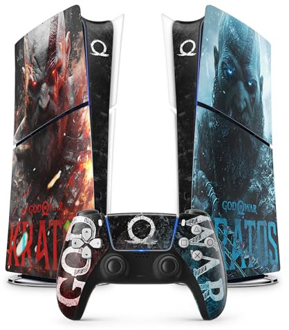 PS5 Kratos Sticker, Playstation 5 Gaming Sticker, Consola y Mando, Slim Edition Digital Kratos Skin (1 Mando)