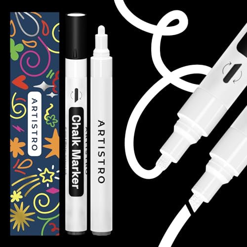 Artistro 2 weiße Neon-Kreidemarker – radierbare Kreidestifte mit 3 mm wendbarer Spitze für Tafel, Kreidetafel, Autofenster, Glas – Flüssigkreide-Marker, ideal für Kinder und Erwachsene, Restaurants
