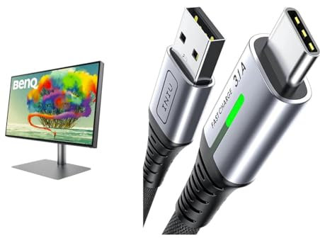BenQ PD2725U Designer Monitor (AQCOLOR Technology, 27 inch, 4K UHD, P3 Wide Color & INIU USB C Charger Cable 2m 3.1A Type C Cable Fast Charging