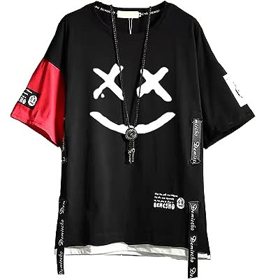Hello MrLin Men's Techwear Japanese Harajuku Streetwear Hip Hop Short Sleeve T-Shirt