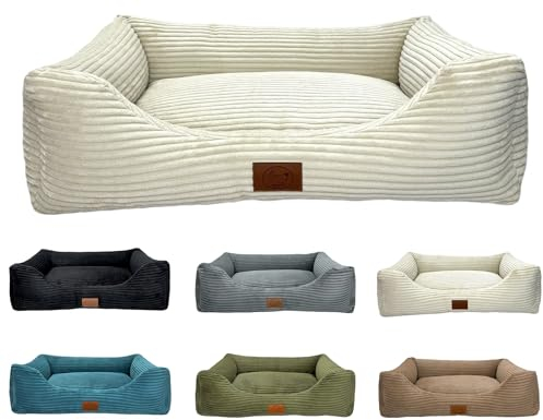 elropet Hundebett orthopädisch aus Kuschel Cord XS/S/M/L/XL kleine Hunde große Hunde Hundekorb (Cremeweiß, XL (120x90x25cm))