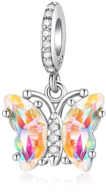 Alstiva Bunt Murano-Glas Schmetterling Anhänger - 925 Sterling Silber, Zirkonia Stein - Charm für Armband, Bead für Ketten - Damen Schmuck Geschenk