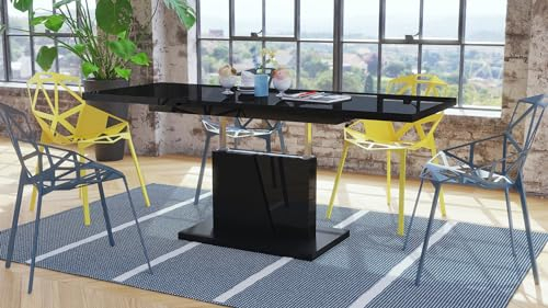 Grand Noir Couchtisch ausziehbar höhenverstellbar 120/180cm in Schwarz Hochglanz / Schwarz matt modern vielseitig Wohnzimmertisch Esstisch Beistelltisch Sofatisch platzsparend hochwertig Wohnzimmer