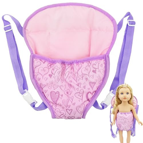 SQAQS Porte bébé Poupée, Sac à Dos Porte-Bébé, Porte-Bébé pour Poupée Porte-Bébé, Baby Doll Carrier Porte Poupée Avant, Porte-poupée en Coton Doux, Convient aux de 18 Pouces (Purple Peach Heart)