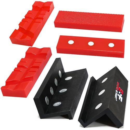 S&F STEAD & FAST 4.5 Soft Jaws for Bench Vise with Z Holder, 2 Pairs, Strongly Magnetic Vise Jaw Pads, TPU, Multi-groove and Textured Inserts, for Clamping, Woodworking, Metal, Plastics
